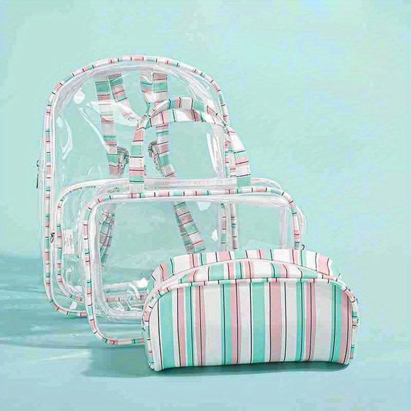 3PCS Transparent PVC Backpack Set Waterproof Jelly Pink Daypack
