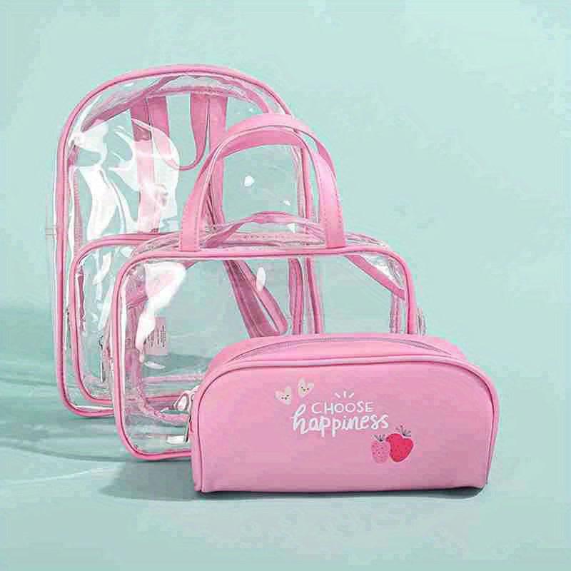 3PCS Transparent PVC Backpack Set Waterproof Jelly Pink Daypack