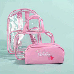 3PCS Transparent PVC Backpack Set Waterproof Jelly Pink Daypack