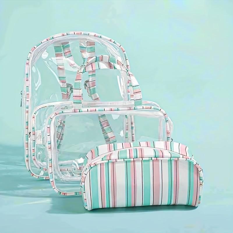 3PCS Transparent PVC Backpack Set Waterproof Jelly Pink Daypack