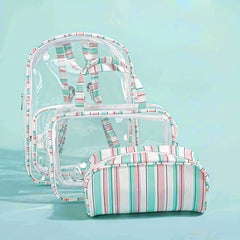 3PCS Transparent PVC Backpack Set Waterproof Jelly Pink Daypack