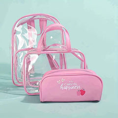 3PCS Transparent PVC Backpack Set Waterproof Jelly Pink Daypack