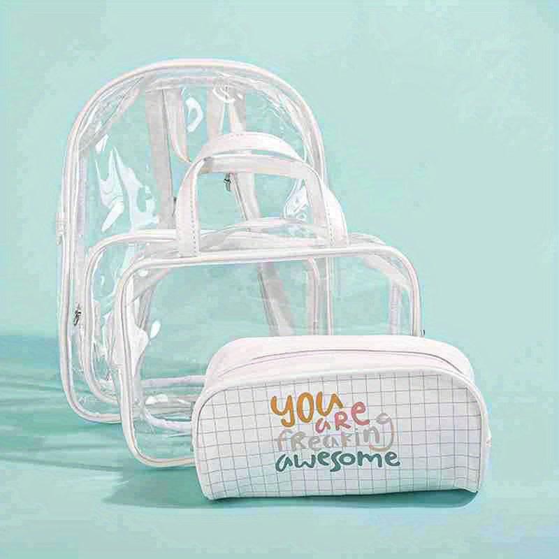 3PCS Transparent PVC Backpack Set Waterproof Jelly Pink Daypack