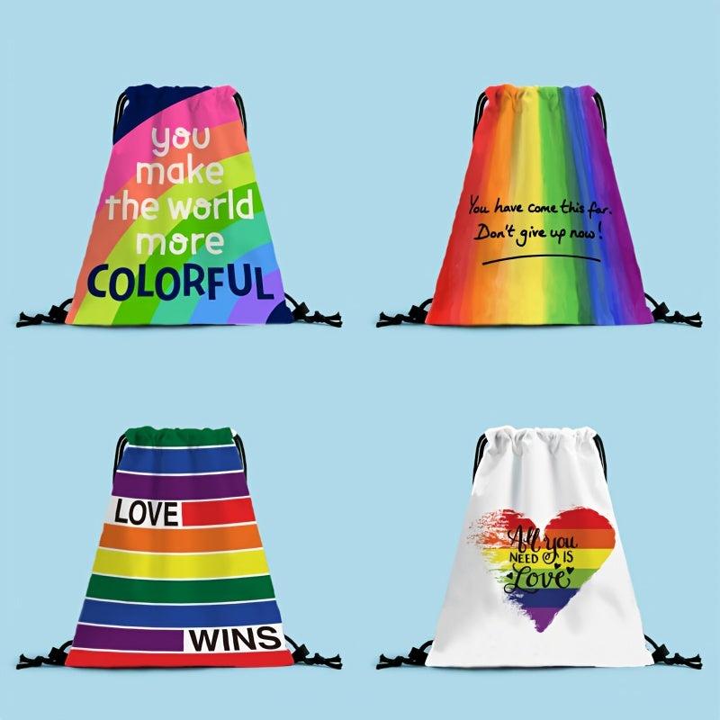 LGBT Pride Rainbow Print Drawstring Backpack