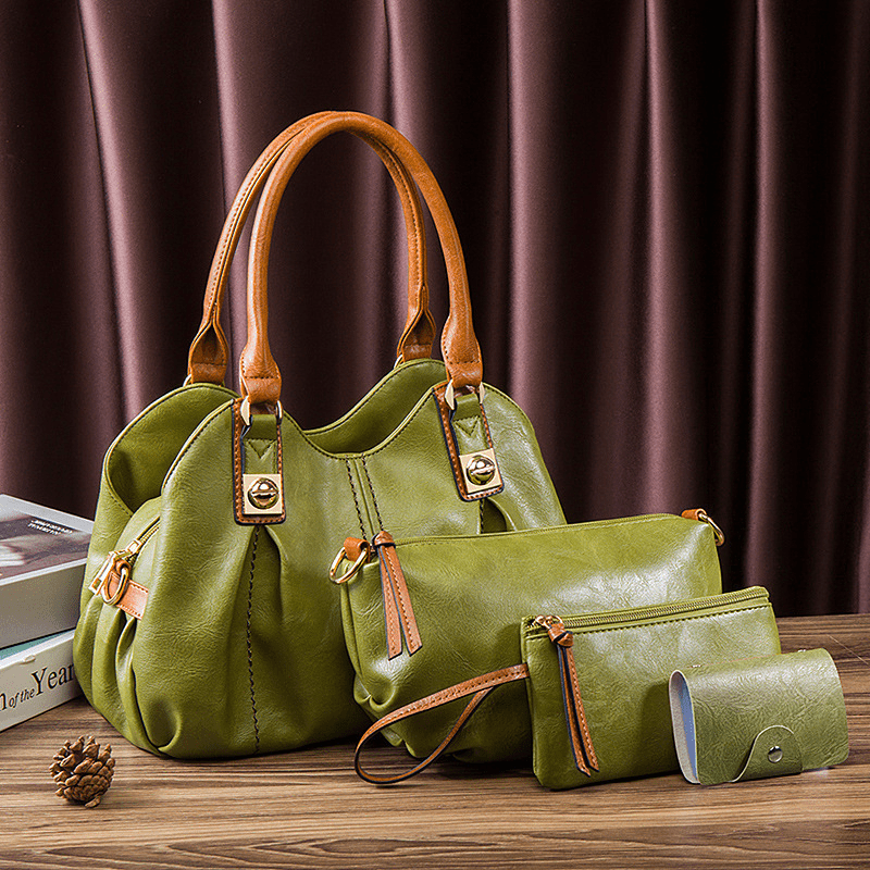 Classic Style 4pcs Set Women's Tote & Shoulder Bag & Clutch & Card Holder