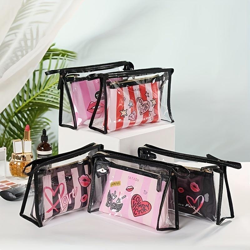 Transparent Handheld Cosmetic Bag With Inner Bag Set