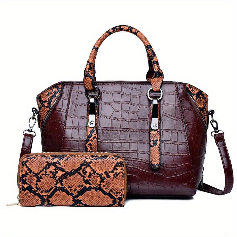 Crocodile & Snake Skin Embossed Bag Set PU Leather Crossbody Bag