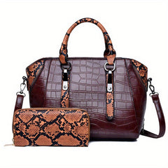 Crocodile & Snake Skin Embossed Bag Set PU Leather Crossbody Bag