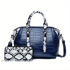 Crocodile & Snake Skin Embossed Bag Set PU Leather Crossbody Bag