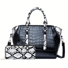 Crocodile & Snake Skin Embossed Bag Set PU Leather Crossbody Bag