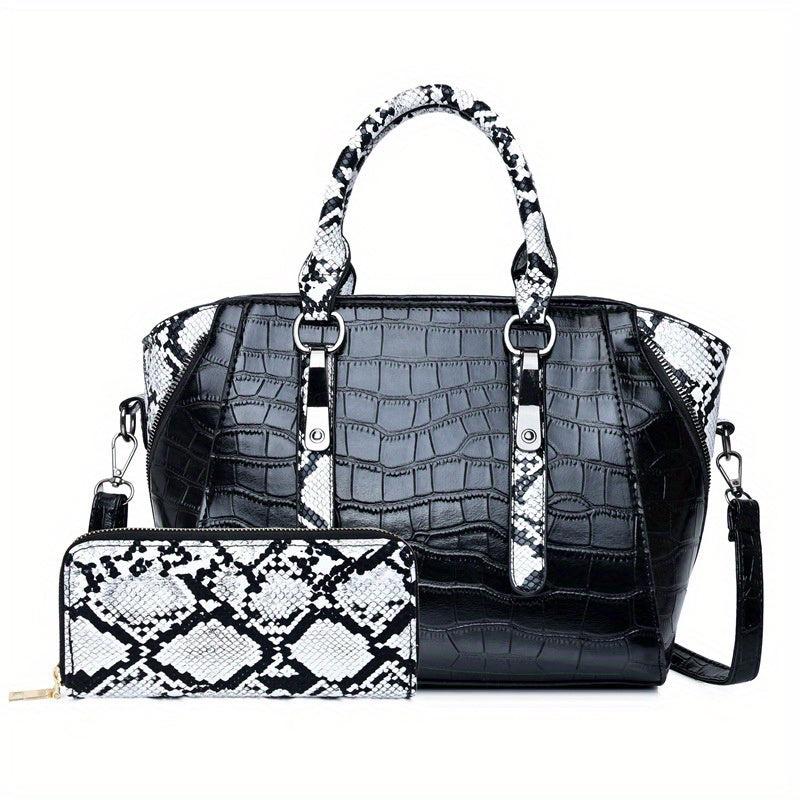 Crocodile & Snake Skin Embossed Bag Set PU Leather Crossbody Bag