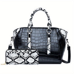 Crocodile & Snake Skin Embossed Bag Set PU Leather Crossbody Bag
