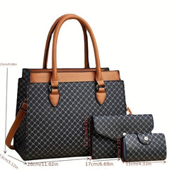 Geometric Pattern Bag Set Tote Bag with Clutch Wallet