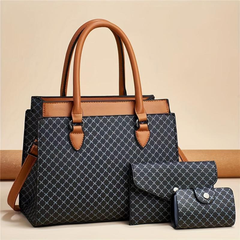 Geometric Pattern Bag Set Tote Bag with Clutch Wallet