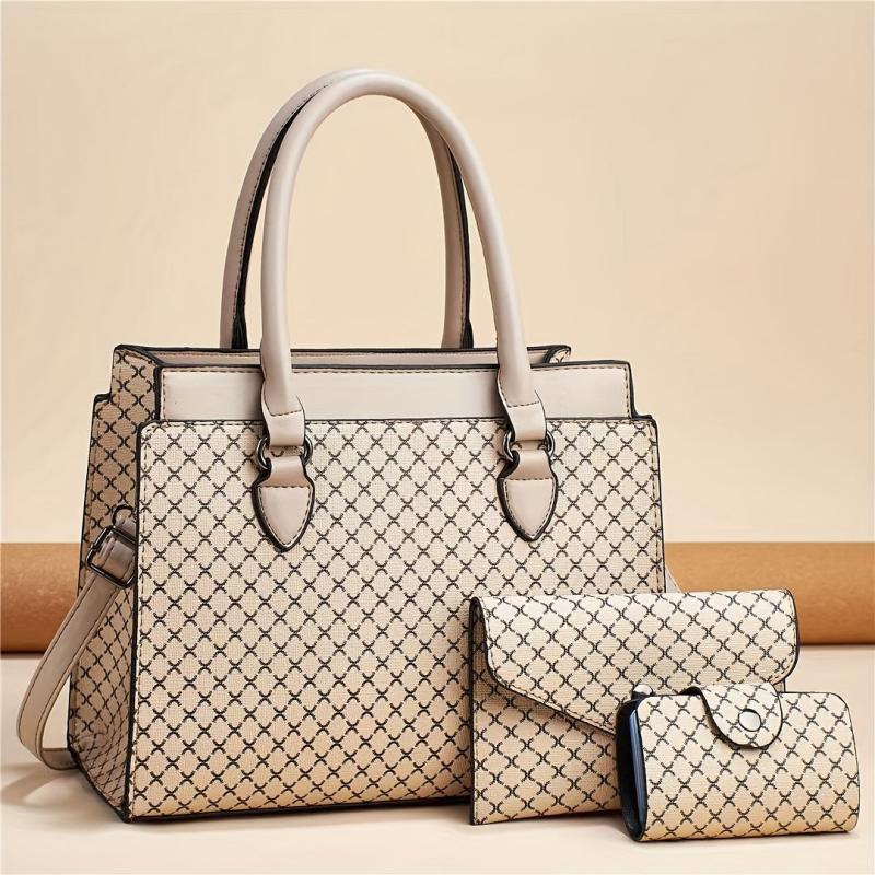 Geometric Pattern Bag Set Tote Bag with Clutch Wallet