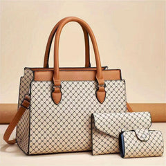Geometric Pattern Bag Set Tote Bag with Clutch Wallet