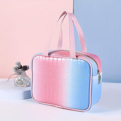 Gradient Crocodile Pattern Makeup Bag Organizer Lightweight Travel Toiletry Bag