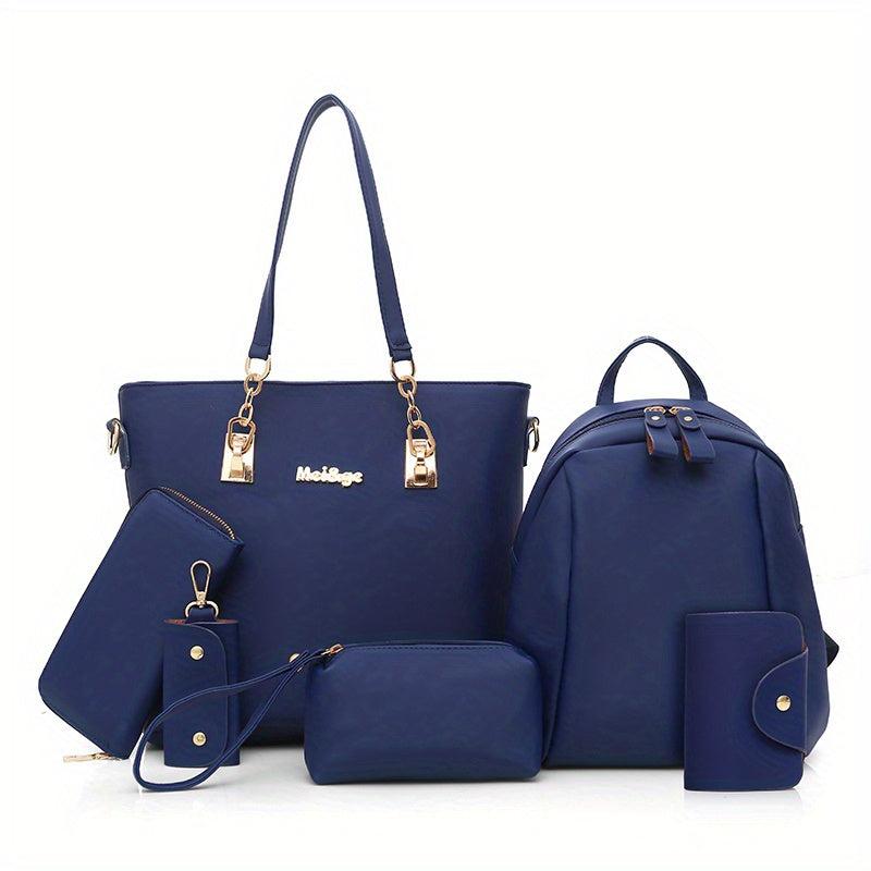 6Pcs Faux Leather Bag Set For Women Tote Bag with Travel Backpack & Wrist Purse