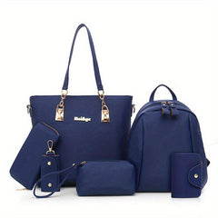 6Pcs Faux Leather Bag Set For Women Tote Bag with Travel Backpack & Wrist Purse