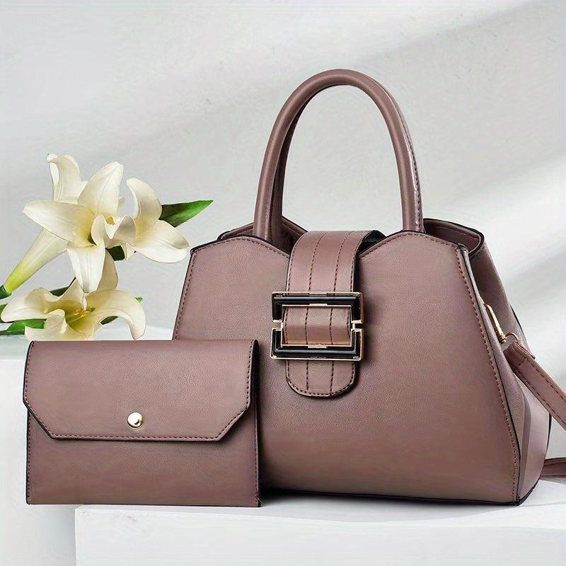 2Pcs Buckle Decor Bag Set Women's Handbags With Clutch Purse