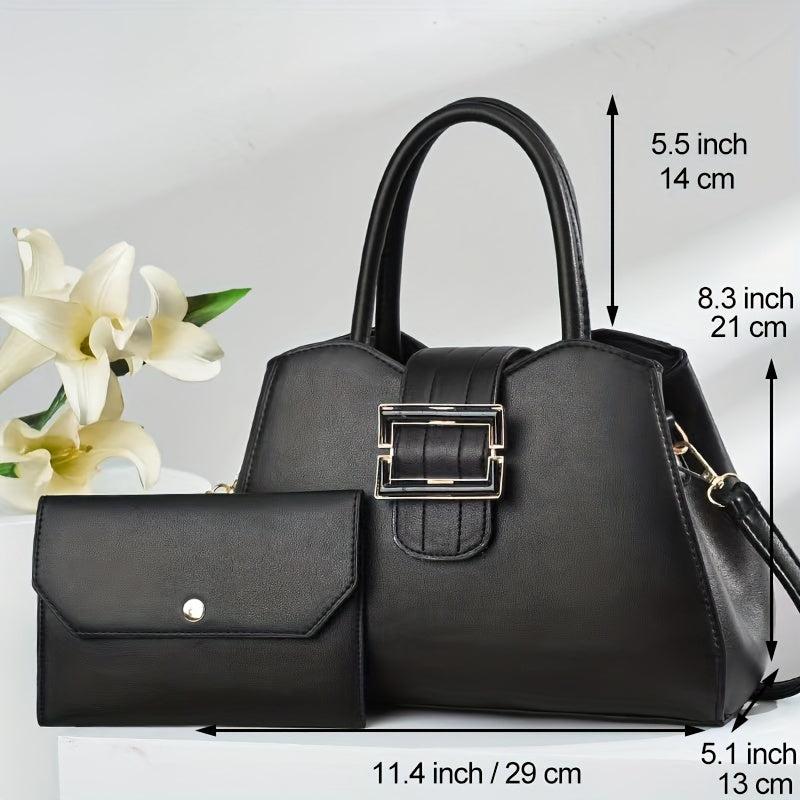 2Pcs Buckle Decor Bag Set Women's Handbags With Clutch Purse