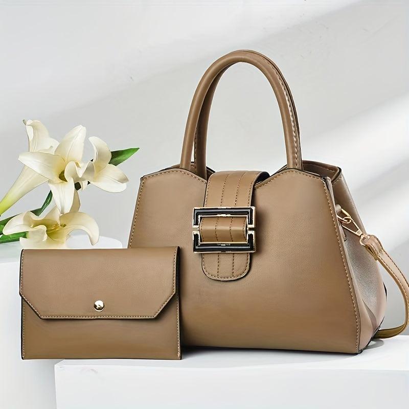 2Pcs Buckle Decor Bag Set Women's Handbags With Clutch Purse