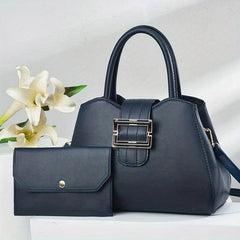 2Pcs Buckle Decor Bag Set Women's Handbags With Clutch Purse