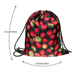 Strawberry Print Drawstring Workout Backpack Gym Sport String Bag