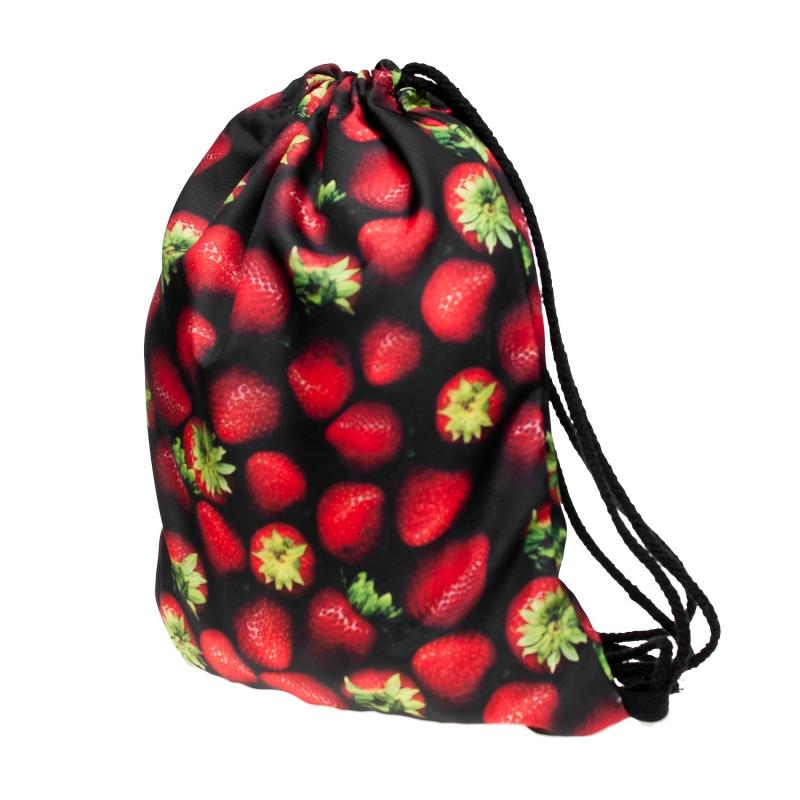 Strawberry Print Drawstring Workout Backpack Gym Sport String Bag