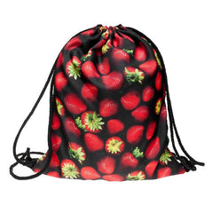 Strawberry Print Drawstring Workout Backpack Gym Sport String Bag