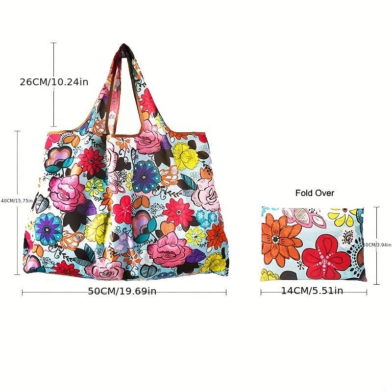 Large Capacity Plant Print Shoulder Bag Lightweight Portable Tote Bag