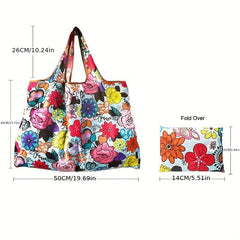 Large Capacity Plant Print Shoulder Bag Lightweight Portable Tote Bag