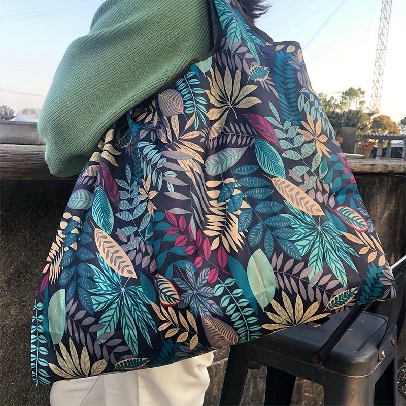 Large Capacity Plant Print Shoulder Bag Lightweight Portable Tote Bag