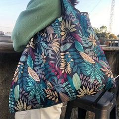 Large Capacity Plant Print Shoulder Bag Lightweight Portable Tote Bag