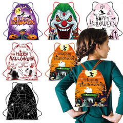 Halloween Drawstring Backpack Ghost Skull Elf Print Schoolbag