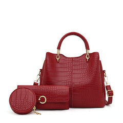 Large Capacity Crocodile Pattern Tote Bag Faux Leather Shoulder Bag with Zipper