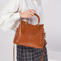 Large Capacity Crocodile Pattern Tote Bag Faux Leather Shoulder Bag with Zipper