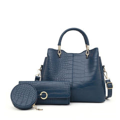 Large Capacity Crocodile Pattern Tote Bag Faux Leather Shoulder Bag with Zipper
