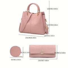 Large Capacity Crocodile Pattern Tote Bag Faux Leather Shoulder Bag with Zipper