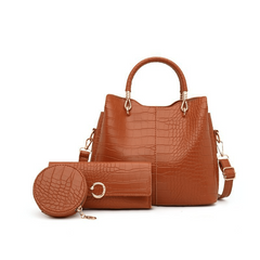 Large Capacity Crocodile Pattern Tote Bag Faux Leather Shoulder Bag with Zipper