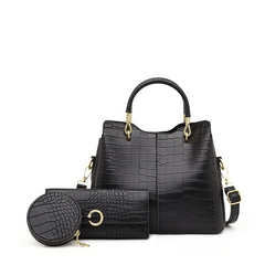 Large Capacity Crocodile Pattern Tote Bag Faux Leather Shoulder Bag with Zipper