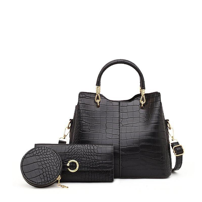 Large Capacity Crocodile Pattern Tote Bag Faux Leather Shoulder Bag with Zipper