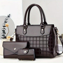 3pcs PU Leather Bag Set: Handbag, Crossbody, Clutch & Card Holder