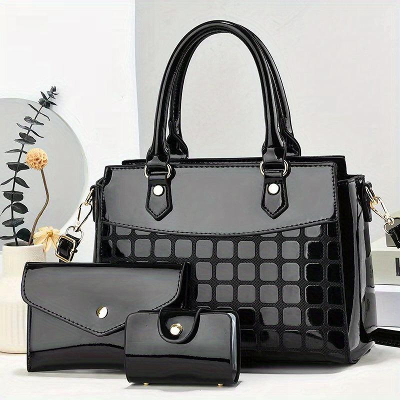 3pcs PU Leather Bag Set: Handbag, Crossbody, Clutch & Card Holder