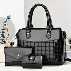 3pcs PU Leather Bag Set: Handbag, Crossbody, Clutch & Card Holder