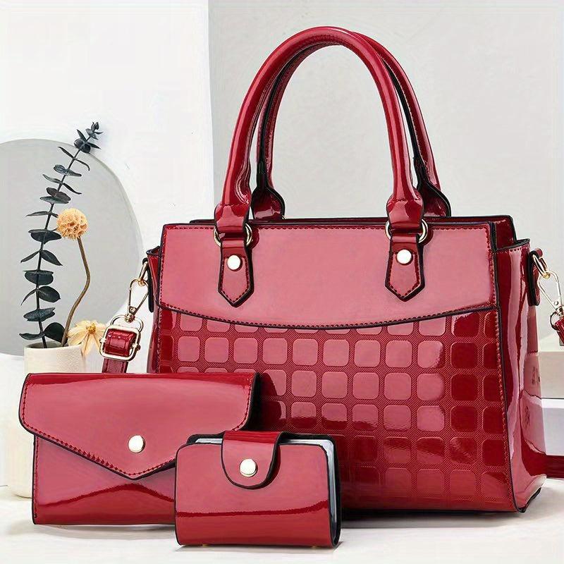 3pcs PU Leather Bag Set: Handbag, Crossbody, Clutch & Card Holder