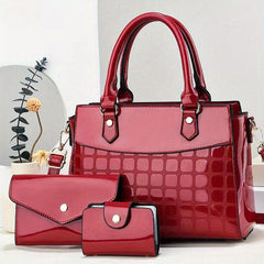 3pcs PU Leather Bag Set: Handbag, Crossbody, Clutch & Card Holder