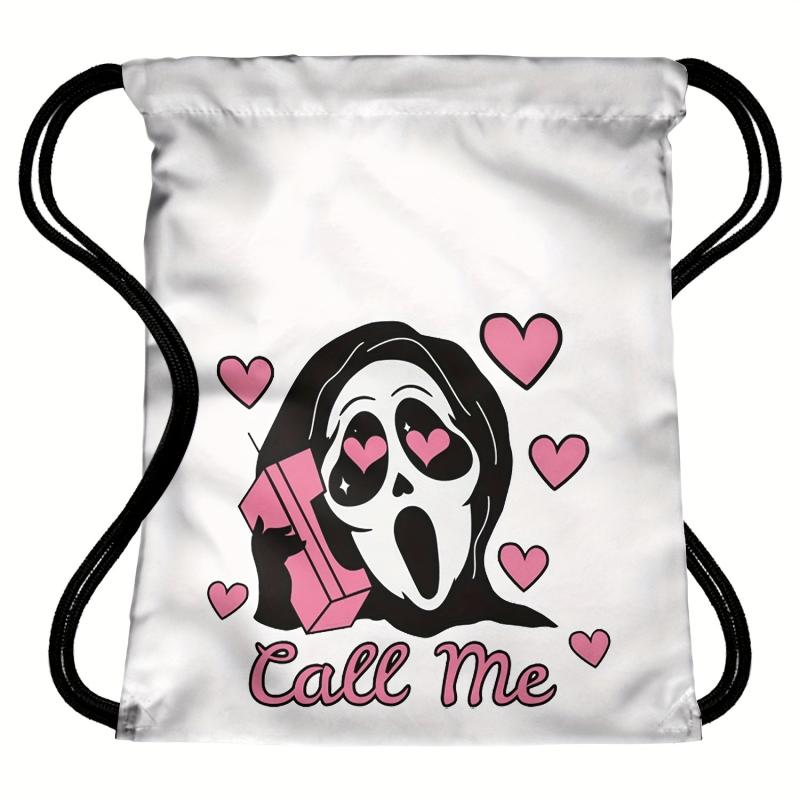 Halloween Printed Drawstring Backpack Ghost Skull Elf Bundle Pocket Bag