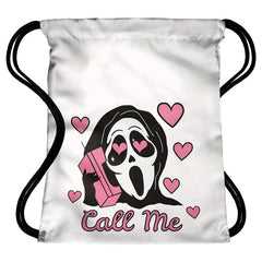 Halloween Printed Drawstring Backpack Ghost Skull Elf Bundle Pocket Bag