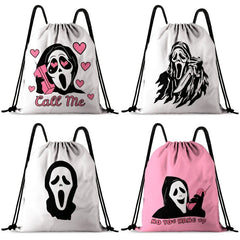 Halloween Printed Drawstring Backpack Ghost Skull Elf Bundle Pocket Bag